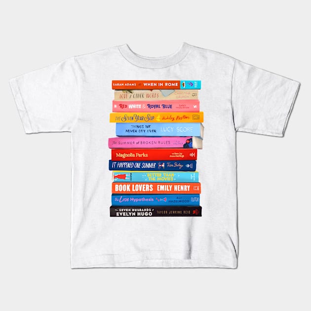 Romance Book Stack Booktok Kids T-Shirt by Hanneliza